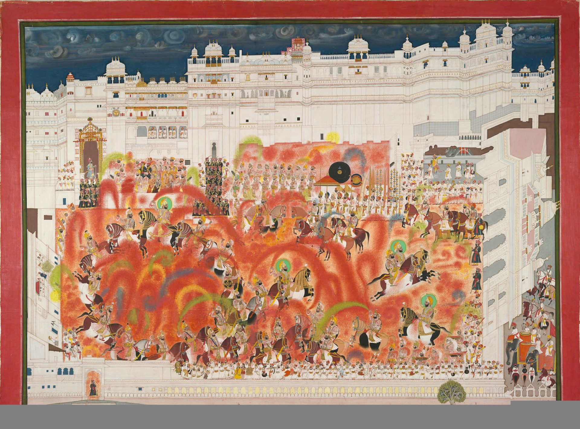 Mewar Court Art, Maharana Swarup Singh, ruler of Mewar 1842 - 1861 playing Holi